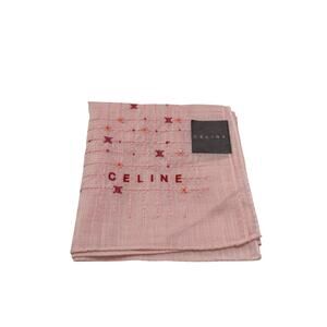 Celine Pink Embroidered Cotton Handkerchief Scarf 100% Cotton Japan 19"
